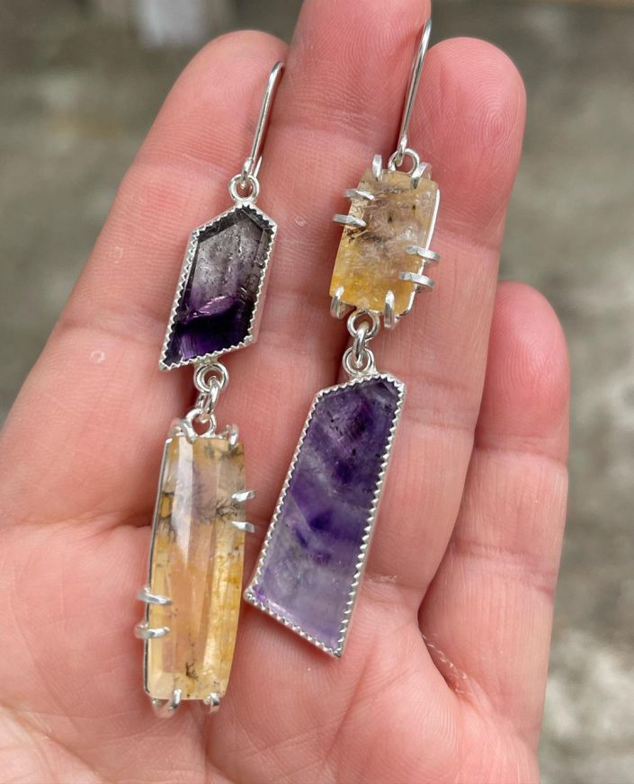 Aros de plata con cacoxenita y cuarzo dendrítico